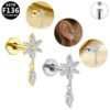 F136 Titanium, 14k Gold Plated, White Gold, Stud, Flat Back, Internal Thread, Lip, Ear, Cartlidge, Vertical Labret, Dangle, Elegant, Tree, Star, Leaves.