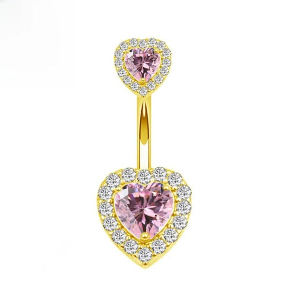 Implant Grade Titanium Flower Heart Dangly Belly Bar – Dainty Zirconia Navel Piercing, Hypoallergenic & Stylish