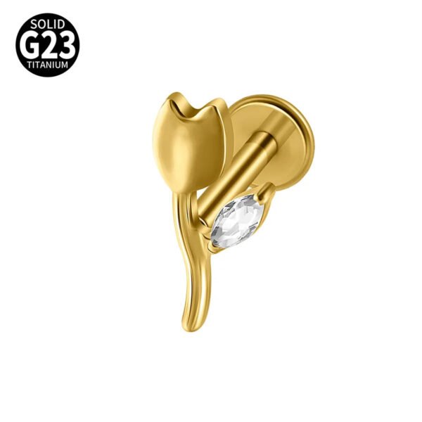G23 Titanium Trendy Tulip Gold Steel Color Flat Back Pierced Earrings Butterfly Windmill Inlaid Zircon Elegant Romantic Jewelry Lip Stud Earrings
