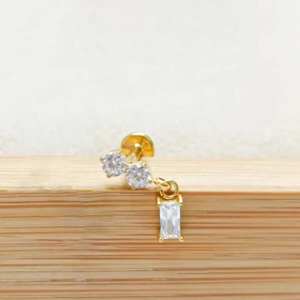 F136 Titanium Alloy Square Colorful Zirconia Pendant Exquisite Ear Bone Studs Piercing Jewelry Factory Geometric Pattern Unisex