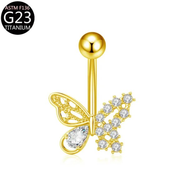 Implant Grade Titanium Flower Heart Dangly Belly Bar – Dainty Zirconia Navel Piercing, Hypoallergenic & Stylish