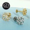 Christmas Snowflake F136 Titanium Hollow Out Ear Studs G23 Body Piercing Jewelry Zircon Embedded Elegant Bohemian