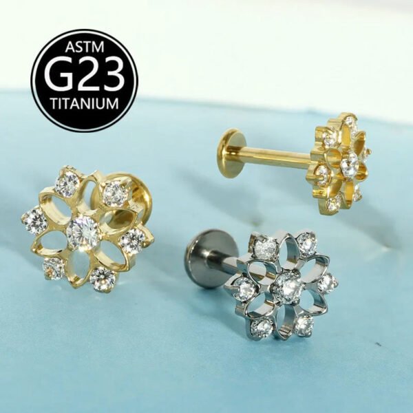Christmas Snowflake F136 Titanium Hollow Out Ear Studs G23 Body Piercing Jewelry Zircon Embedded Elegant Bohemian