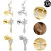 F136 Titanium, 14k Gold Plated, White Gold, Stud, Flat Back, Internal Thread, Lip, Ear, Cartlidge, Vertical Labret, Dangle, Elegant, Tree, Star, Leaves.
