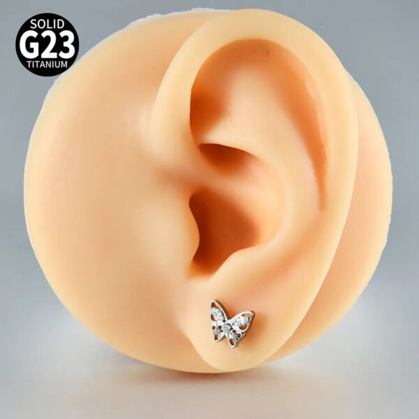 G23 Titanium Trendy Tulip Gold Steel Color Flat Back Pierced Earrings Butterfly Windmill Inlaid Zircon Elegant Romantic Jewelry Lip Stud Earrings