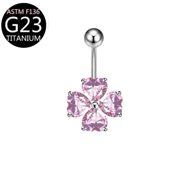 Implant Grade Titanium Flower Heart Dangly Belly Bar – Dainty Zirconia Navel Piercing, Hypoallergenic & Stylish