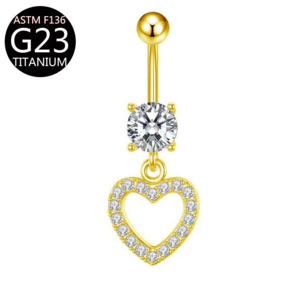Implant Grade Titanium Flower Heart Dangly Belly Bar – Dainty Zirconia Navel Piercing, Hypoallergenic & Stylish