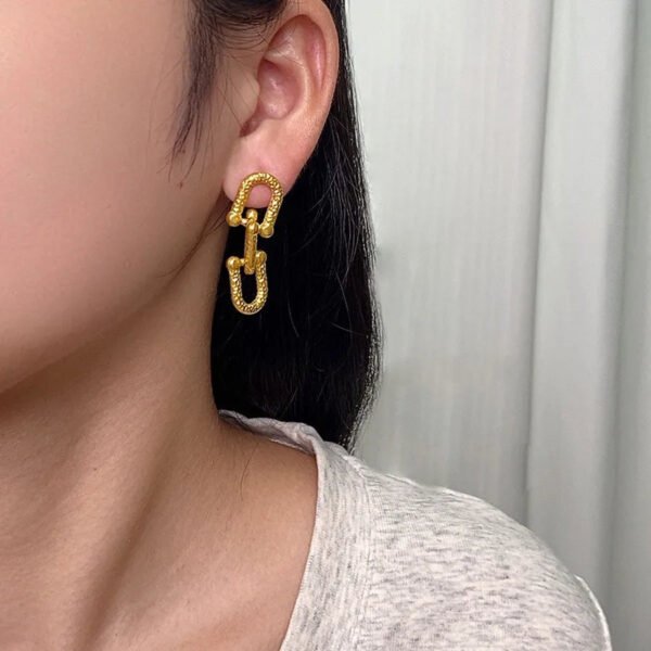 18K Gold Plated Titanium Steel Unique Women's Hoop Earrings Pendant Studs Geometric Cross