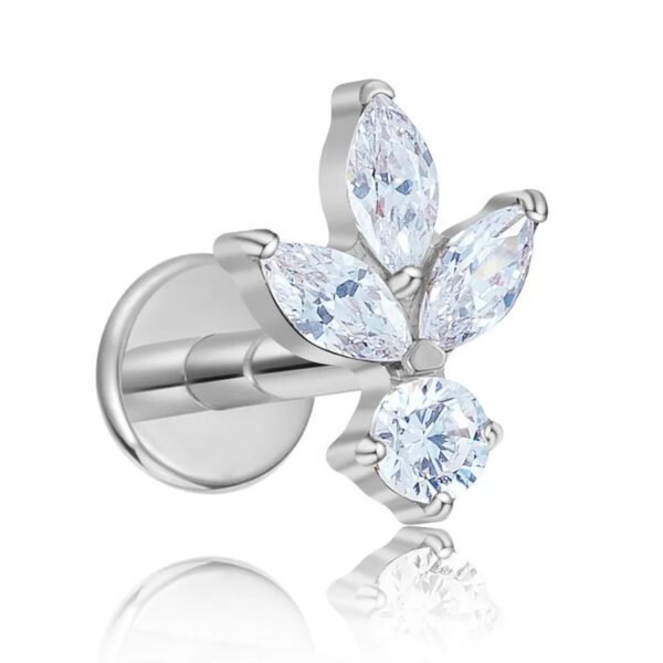 Titanium Alloy Lip Stud Women's Lightning Flower Inlaid Zirconia Ear Bone Stud G23 Body Piercing Earrings Handmade Jewelry