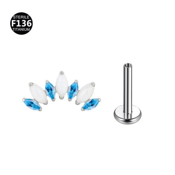 Natural Stone Earrings F136 Titanium Body Piercing Jewelry Ear Studs Horse Eye Shape 7 Pieces 1.2/1.0mm Thick For Men And Women