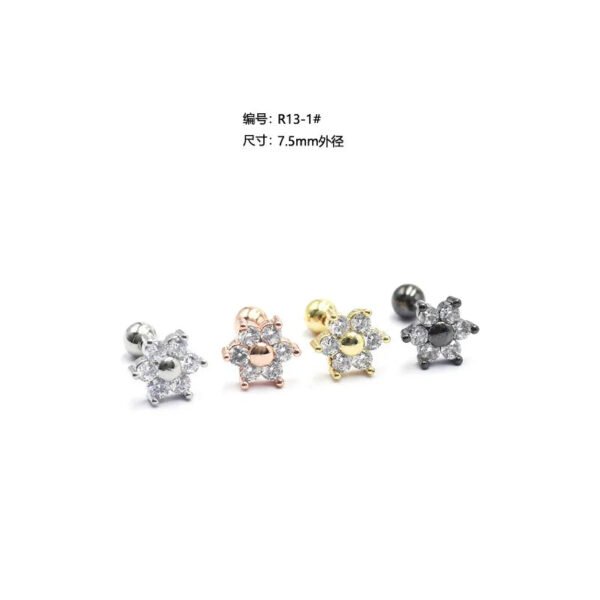 New Titanium Steel, Threaded, Zirconia, Flower, Earring, Embedded, Fine, Ear, Jewellery, Bohemian, Dainty