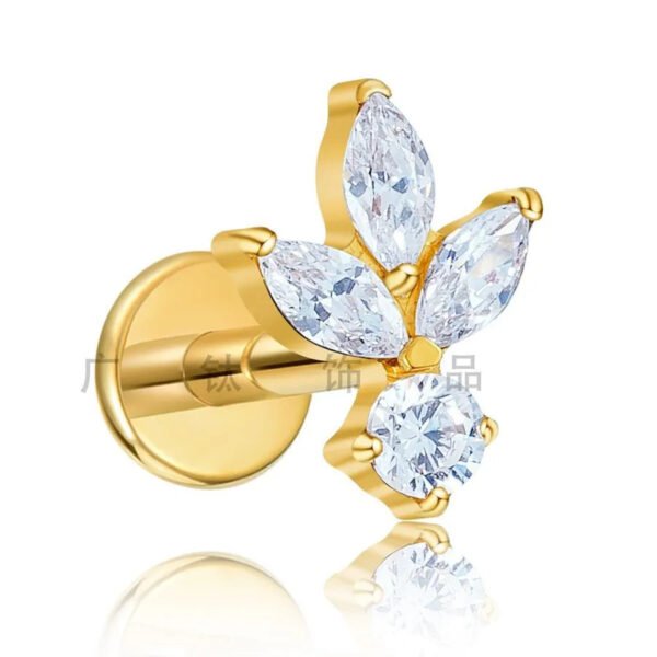 Titanium Alloy Lip Stud Women's Lightning Flower Inlaid Zirconia Ear Bone Stud G23 Body Piercing Earrings Handmade Jewelry