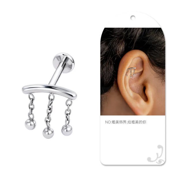 G23 Titanium, Hidden Helix, Chain, Stud, Earring, Simple, Geometric, Unisex Ear Cartridge, Nose, Vertical Labret, Jewellery