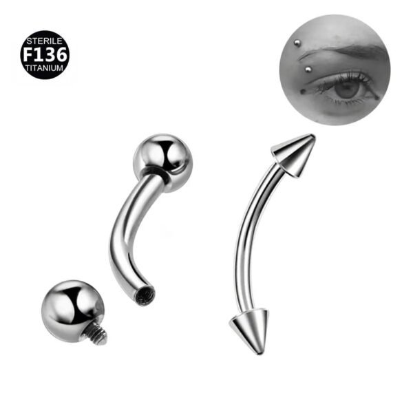 Titanium White Gold Plated Bent Bar – Double-Ended Barbell for Ear, Tongue, Brow Piercings (Ball, Spike & Screw Ends, Unisex)