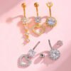 Implant Grade Titanium Flower Heart Dangly Belly Bar – Dainty Zirconia Navel Piercing, Hypoallergenic & Stylish