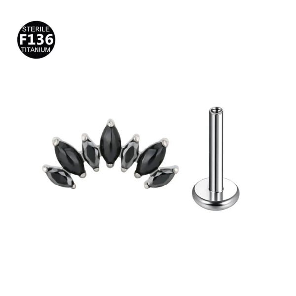 Natural Stone Earrings F136 Titanium Body Piercing Jewelry Ear Studs Horse Eye Shape 7 Pieces 1.2/1.0mm Thick For Men And Women