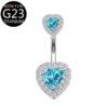 Implant Grade Titanium Flower Heart Dangly Belly Bar – Dainty Zirconia Navel Piercing, Hypoallergenic & Stylish