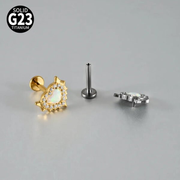 G23 Titanium Alloy Opal Flat Back Piercing Earrings Heart Sun Inlaid Zircon Elegant Hanging Pendant Romantic Classic Jewelry Daily Wear Lip Stud Earrings