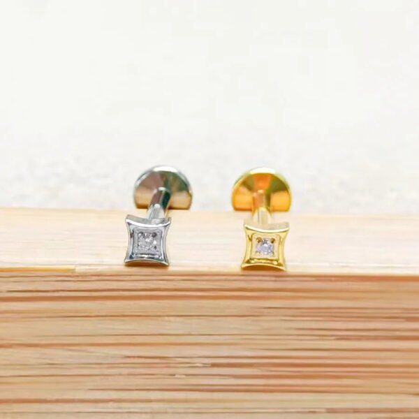 F136 Titanium Alloy Square Colorful Zirconia Pendant Exquisite Ear Bone Studs Piercing Jewelry Factory Geometric Pattern Unisex