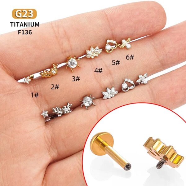 1Pcs G23 Titanium Alloy Heart Bee Star Zircon Lip Stud Ear Bone Stud Ear Stud Trendy Cartilage Piercing Jewelry