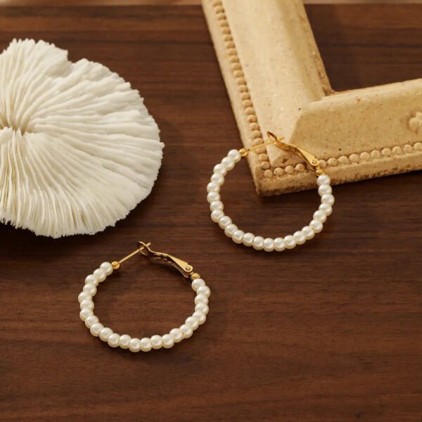 Titanium, 18K Gold Plated, Pearl, Shell, Beaded, Hoops, Earrings, Jewellery, Pair.