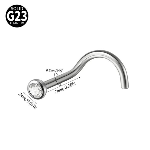 G23 Titanium, Screw, S Shape, Nose, Stud, Ring, Inlay Opal, Zircon, Colourful.