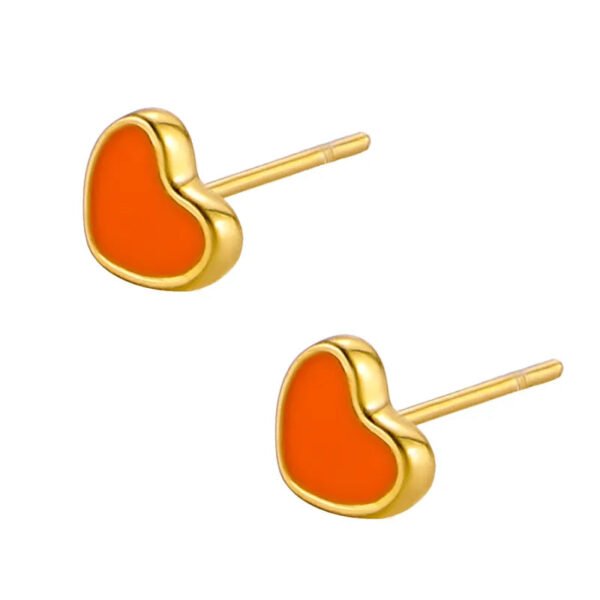 picture_8dff448d-a94f-45f4-ba02-e9c90ec600a2(2) Heart Shaped, 14K Gold Plated, Titanium, Oil Drop, Enamel, Simple, Handmade, Colorful, Peach, Heart Earring, Cute, Sweet, Dainty, Lovely, Single.