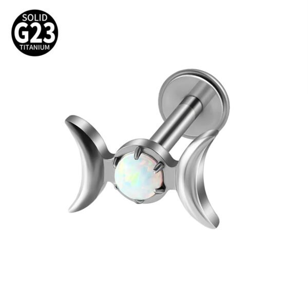 G23 Titanium Alloy Opal Flat Back Piercing Earrings Heart Sun Inlaid Zircon Elegant Hanging Pendant Romantic Classic Jewelry Daily Wear Lip Stud Earrings