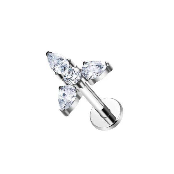 New G23 Titanium Waterdrop Lip Stud Earrings Flat Bottom Inner Spiral Piercing Bone Studs Zircon Embedded Luxury Heart Ear Jewelry