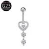 Implant Grade Titanium Flower Heart Dangly Belly Bar – Dainty Zirconia Navel Piercing, Hypoallergenic & Stylish