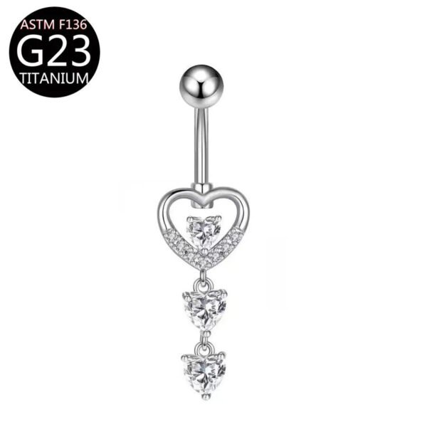 Implant Grade Titanium Flower Heart Dangly Belly Bar – Dainty Zirconia Navel Piercing, Hypoallergenic & Stylish