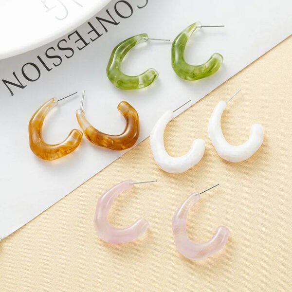 1pair Fresh Resin C-shaped Earrings Set Multi-color Design Daily Commuting Style Eye-catching Ear Accessories