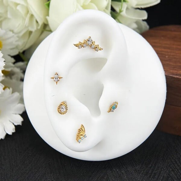 G23 Titanium, Ear, Stud, Set With Zirconia, Piercing, Jewellery, Inner Thread, Lip, Cartilage, Helix, Flat, Tiara, Dainty, Elegant