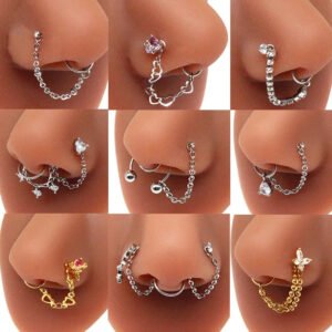 Stainless Steel Nose Studs Butterfly Chapter Heart Shaped Style Fashionable Jewelry Accessory For Men And Women