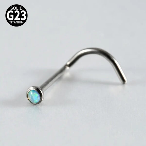 G23 Titanium, Screw, S Shape, Nose, Stud, Ring, Inlay Opal, Zircon, Colourful.