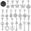 Implant Grade Titanium Flower Heart Dangly Belly Bar – Dainty Zirconia Navel Piercing, Hypoallergenic & Stylish
