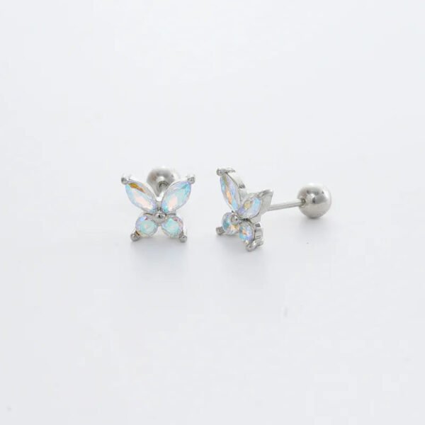 Trendy Women's High-End Gold Plated Titanium Steel Screw Back Earrings Pearl Colorful Diamond Butterfly Ear Studs Ins Style