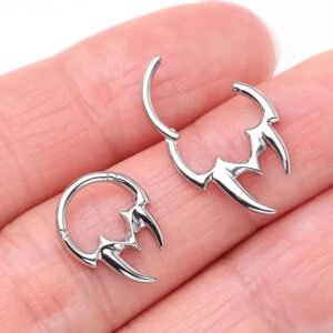 Titanium Alloy Zircon Moon Ring Ear Bone Ring Piercing Seamless Hoop Unisex Tooth Shaped Nose Ring Earring For Wedding Birthday Party Festival