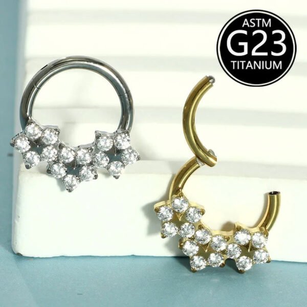 Fashionable Titanium Set Zircon Nose Ring F136 Implant Grade Body Piercing Jewelry Elegant Floral Pattern Unisex Accessory