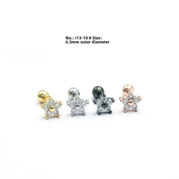 New Titanium Steel, Threaded, Zirconia, Flower, Earring, Embedded, Fine, Ear, Jewellery, Bohemian, Dainty