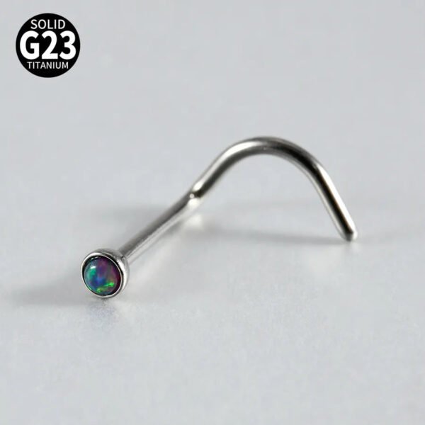 G23 Titanium, Screw, S Shape, Nose, Stud, Ring, Inlay Opal, Zircon, Colourful.