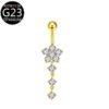 Implant Grade Titanium Flower Heart Dangly Belly Bar – Dainty Zirconia Navel Piercing, Hypoallergenic & Stylish