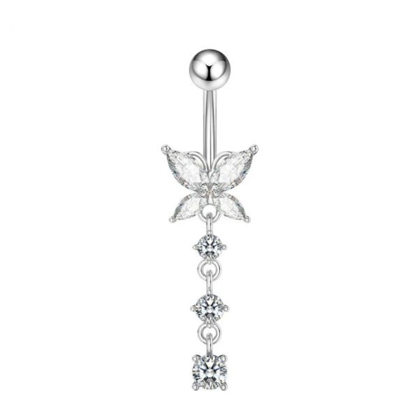 G23 Titanium, Belly Bar, White Gold Plated, Heart, Flower, Butterfly, Dangle, Navel, Barbell, Elegant, Banana Bar