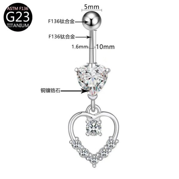 G23 Titanium, Belly Bar, White Gold Plated, Heart, Flower, Butterfly, Dangle, Navel, Barbell, Elegant, Banana Bar