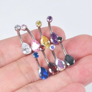 G23 Titanium, Inner, Tooth, Bend, Barbell, Navel, Bar, Colourful, Rhinestone, Belly Button, Waterdrop, Simple, Classic, Elegant.