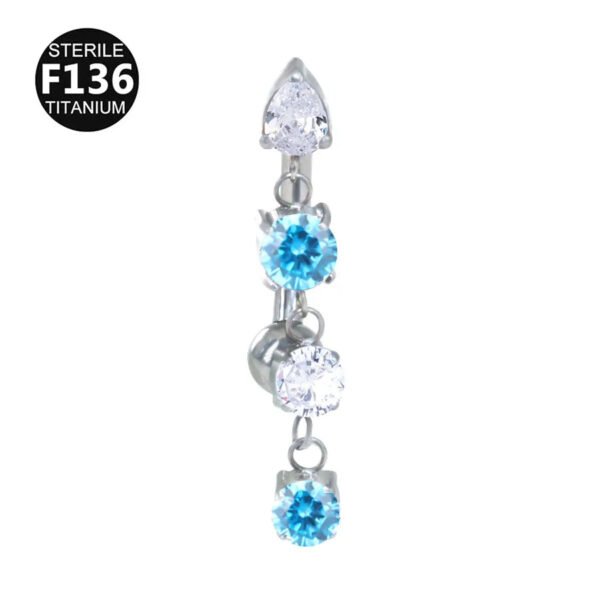 F136 Titanium, Long Pendant, Four Claw, Set, Zirconia, Chain, Inverted Navel, Barbell, Belly Button, Bar, Piercing, 14G, Unisex, Body Piercing, Jewellery.
