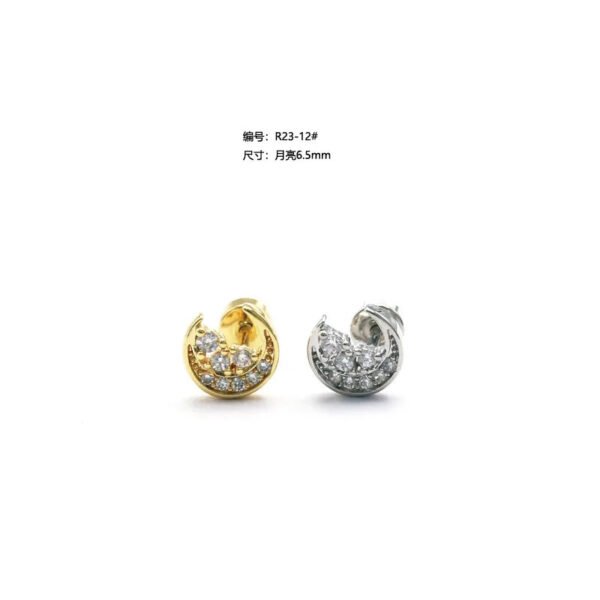 picture_9ce385c2-f4c1-4d57-9218-8677dcd0cd24(2) New Style Minimalist Mini Micro Paved Crystal Moon Tooth Earrings Titanium Steel Wedding Jewelry Unisex Letter Number Text