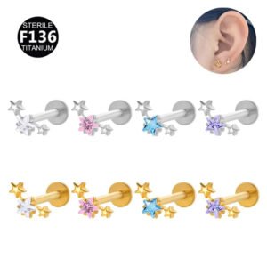 Titanium Alloy F136 Lip Studs Earrings Ear Bone Studs Zirconia Gemstone Geometric Pattern Unisex Body Piercing Jewelry