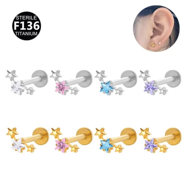 Titanium Alloy F136 Lip Studs Earrings Ear Bone Studs Zirconia Gemstone Geometric Pattern Unisex Body Piercing Jewelry