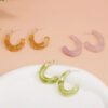 1pair Fresh Resin C-shaped Earrings Set Multi-color Design Daily Commuting Style Eye-catching Ear Accessories